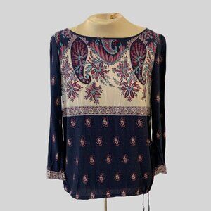 Lucky Brand Paisley Floral Rayon Blouse Size M - Bohemian Cottagecore Style